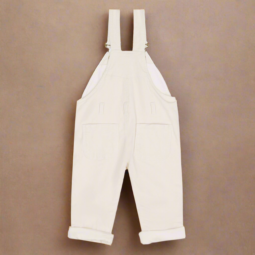 The back of the white corduroy dungarees, showing two pockets on the rear