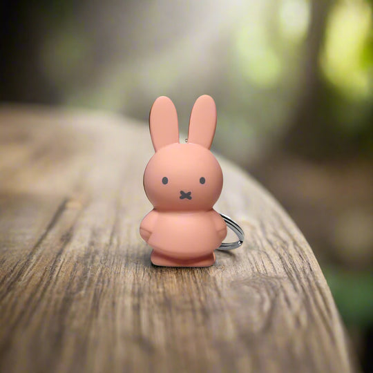 Pale pink coloured bunny Miffy keyring with iconic cross stitched mouth
