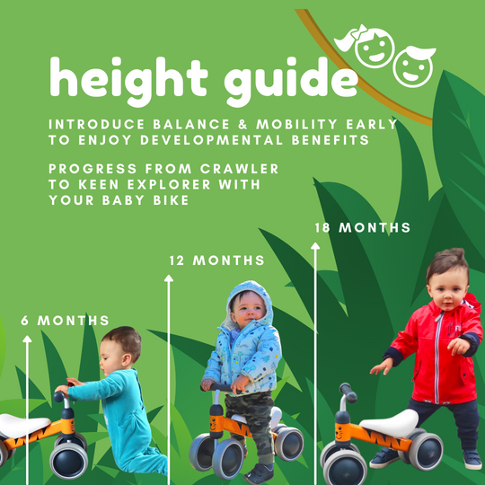 Height guide for children using a tricycle with text on a green background