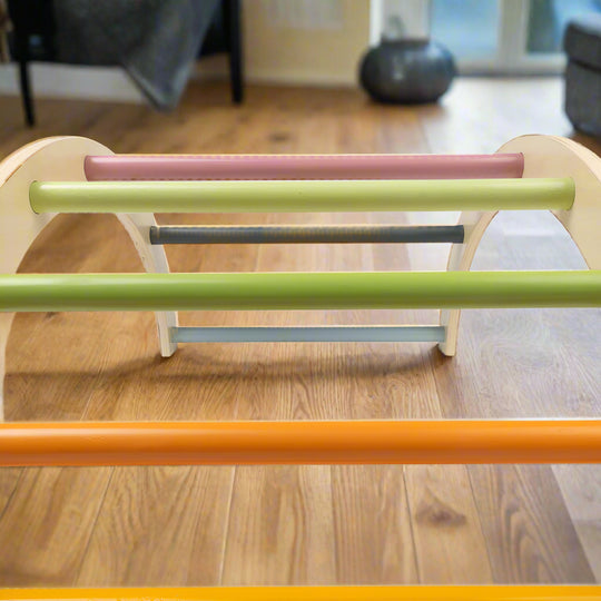 Close up of rainbow wooden bars