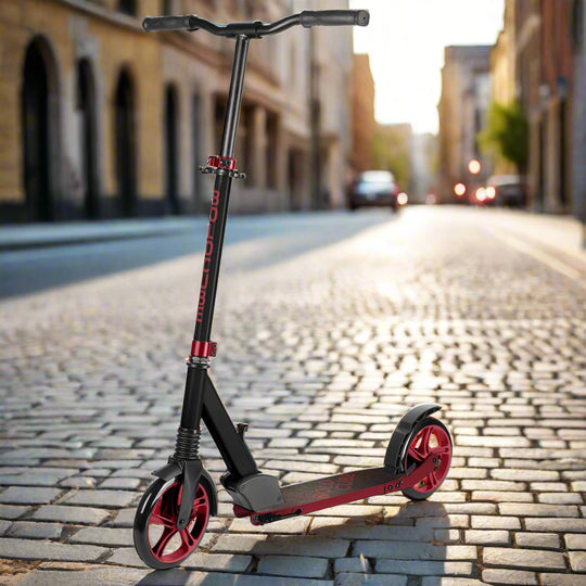 Black scooter with red accents and 'Bold Cube' written in red font down the vertical bar