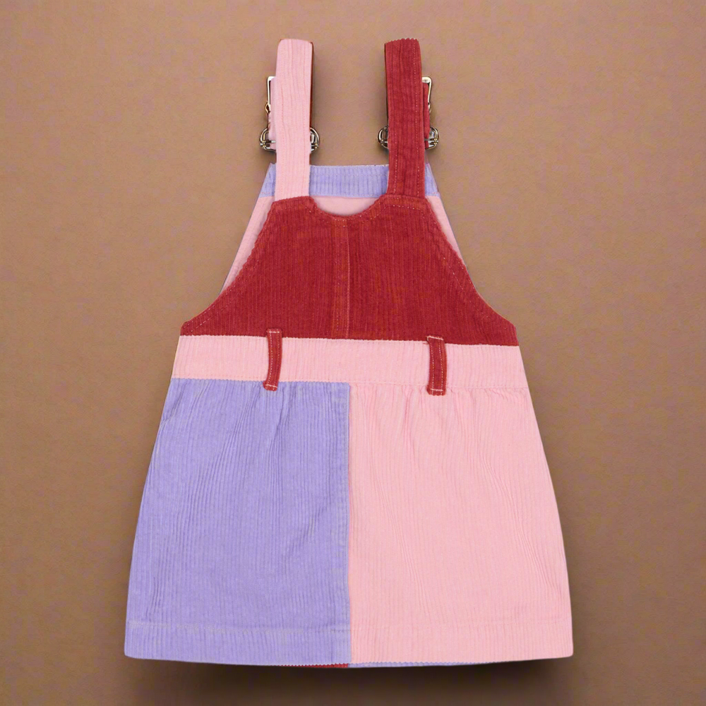 Reverse of colour blocked patchwork corduroy dress