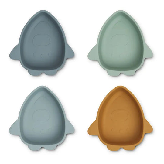 Liewood Silicone Spaceship Bowls 4 Pack - Blue Mix