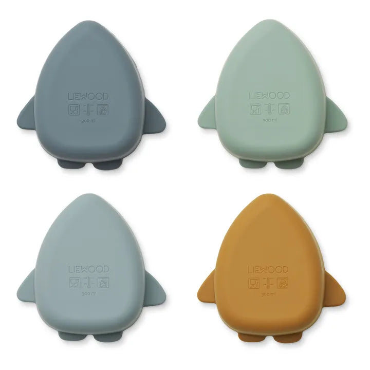 Liewood Silicone Spaceship Bowls 4 Pack - Blue Mix