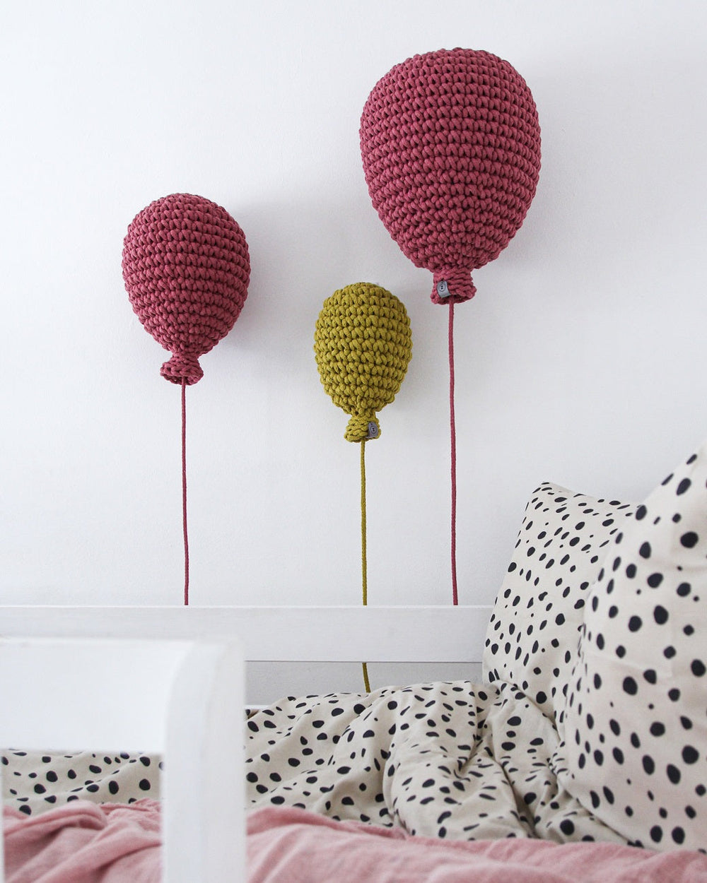 Image showing all three available sizes of crochet balloon: small, medium and large