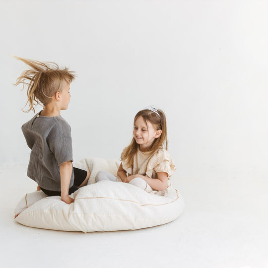 Boucle Fabric Kids Floor Cushion in Ecru