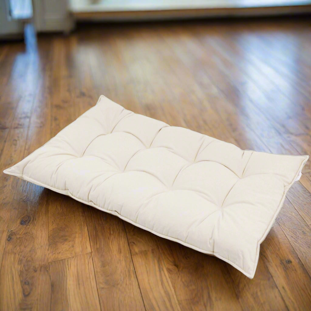 Beige cotton rectangular floor cushion with buttons