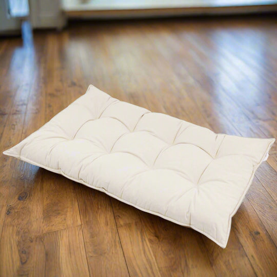 Beige cotton rectangular floor cushion with buttons