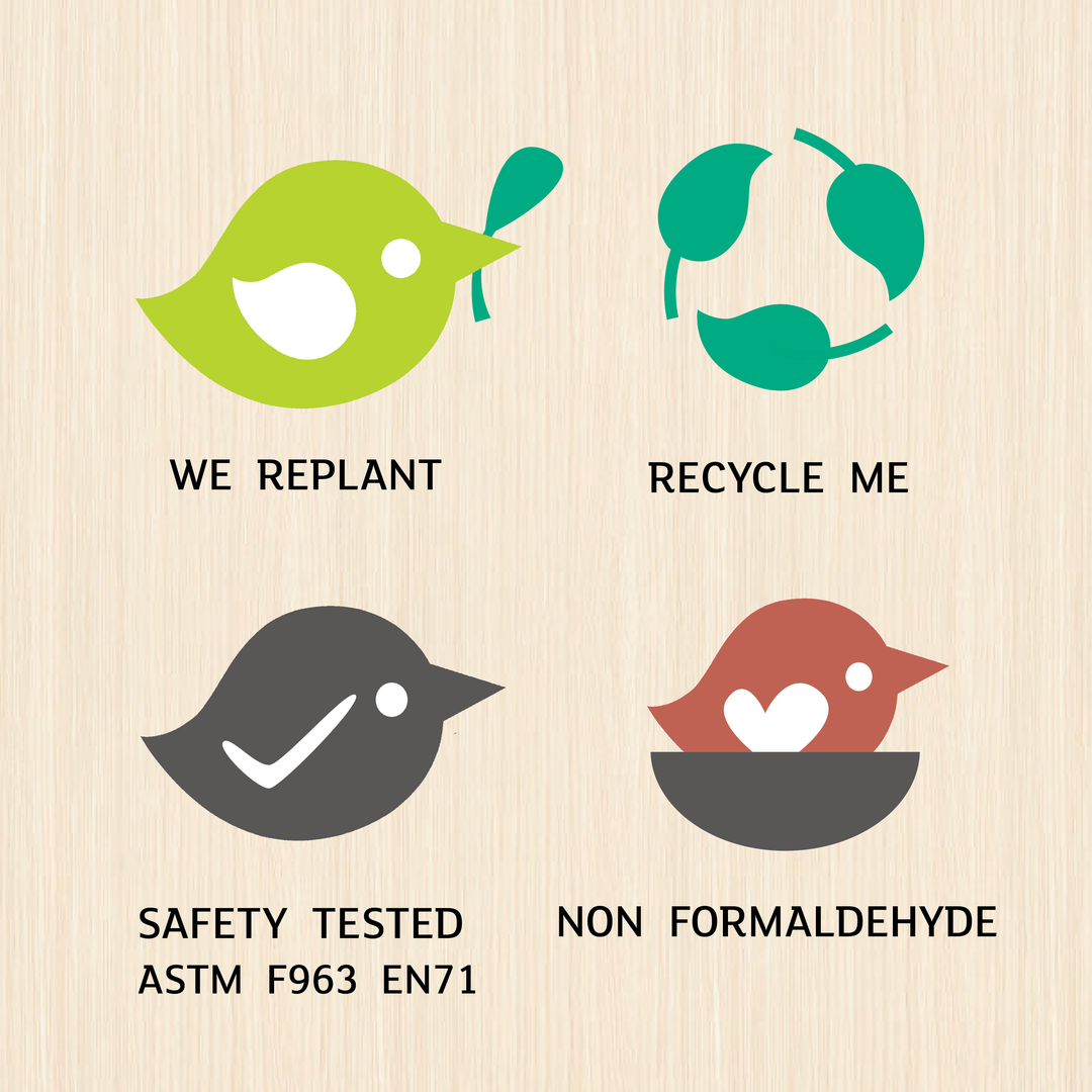 Set of environmental icons with text on a beige background