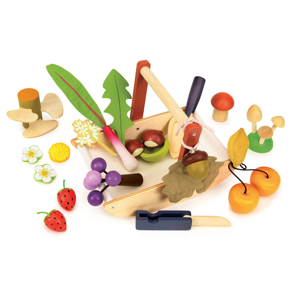 Colourful toy vegetables and fruits set on a white background