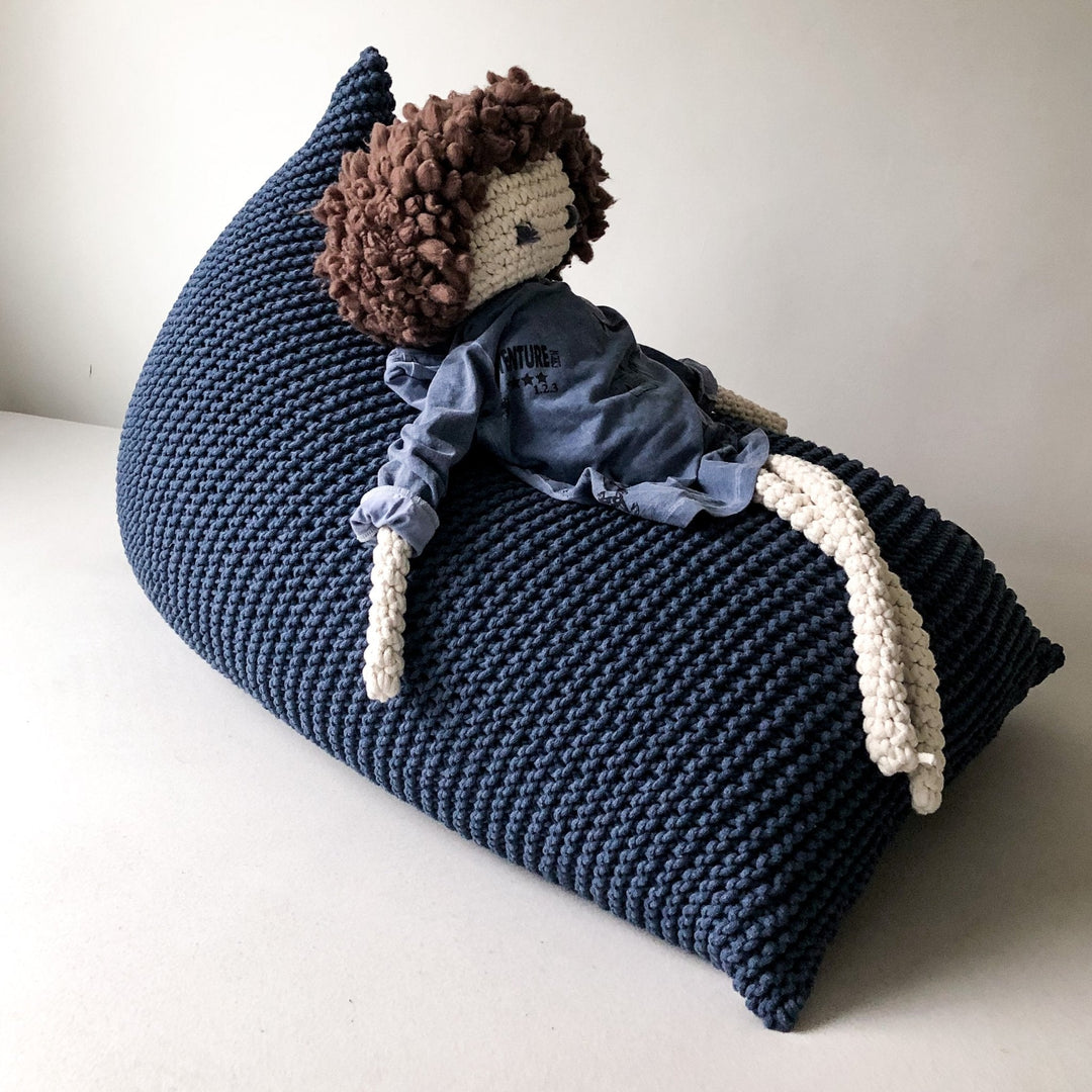 Denim Blue Handmade Knitted Bean Bag