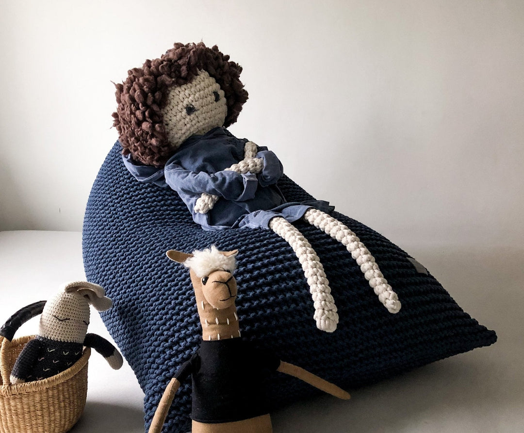 Denim Blue Handmade Knitted Bean Bag