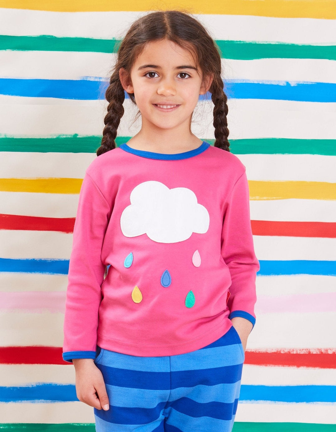 Organic Pink Cloud Applique Long-Sleeved T-Shirt