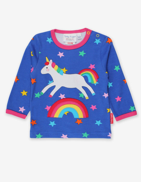Organic Rainbow Unicorn Applique Long-Sleeved T-Shirt