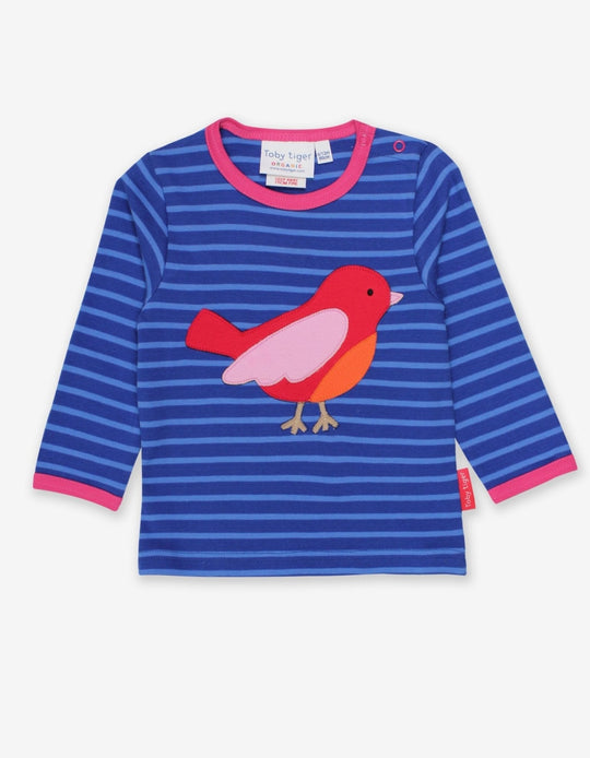Organic Red Bird Applique Long-Sleeved T-Shirt