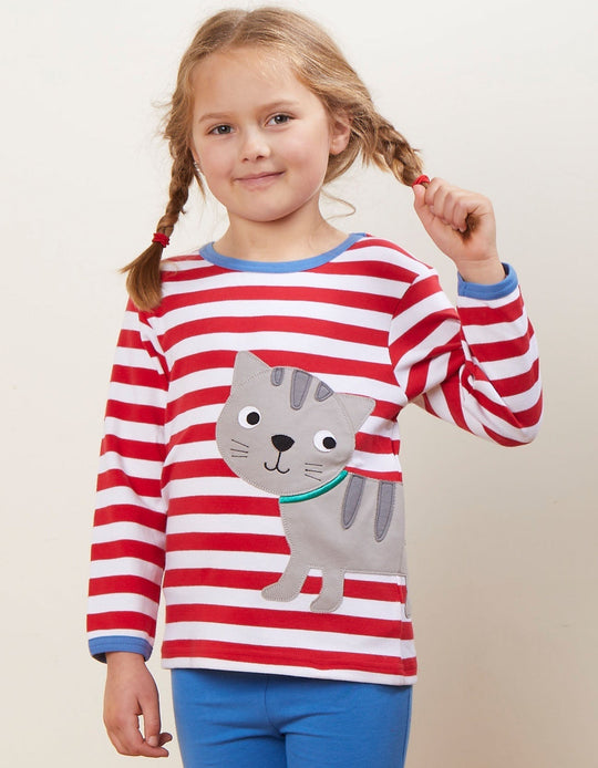 Organic Tabby Cat Applique Long-Sleeved T-Shirt