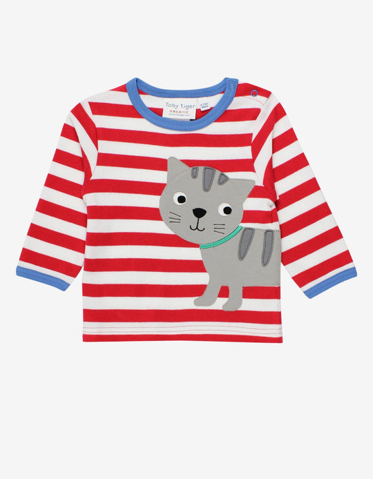 Organic Tabby Cat Applique Long-Sleeved T-Shirt