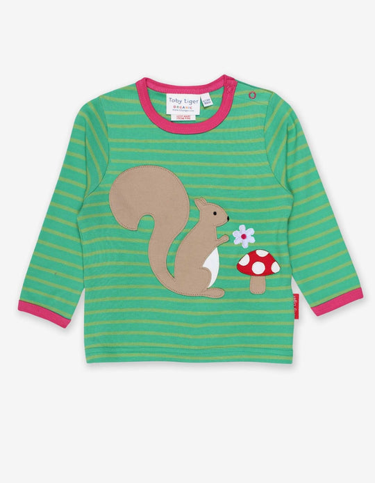 Organic Squirrel Applique Long-Sleeved T-Shirt