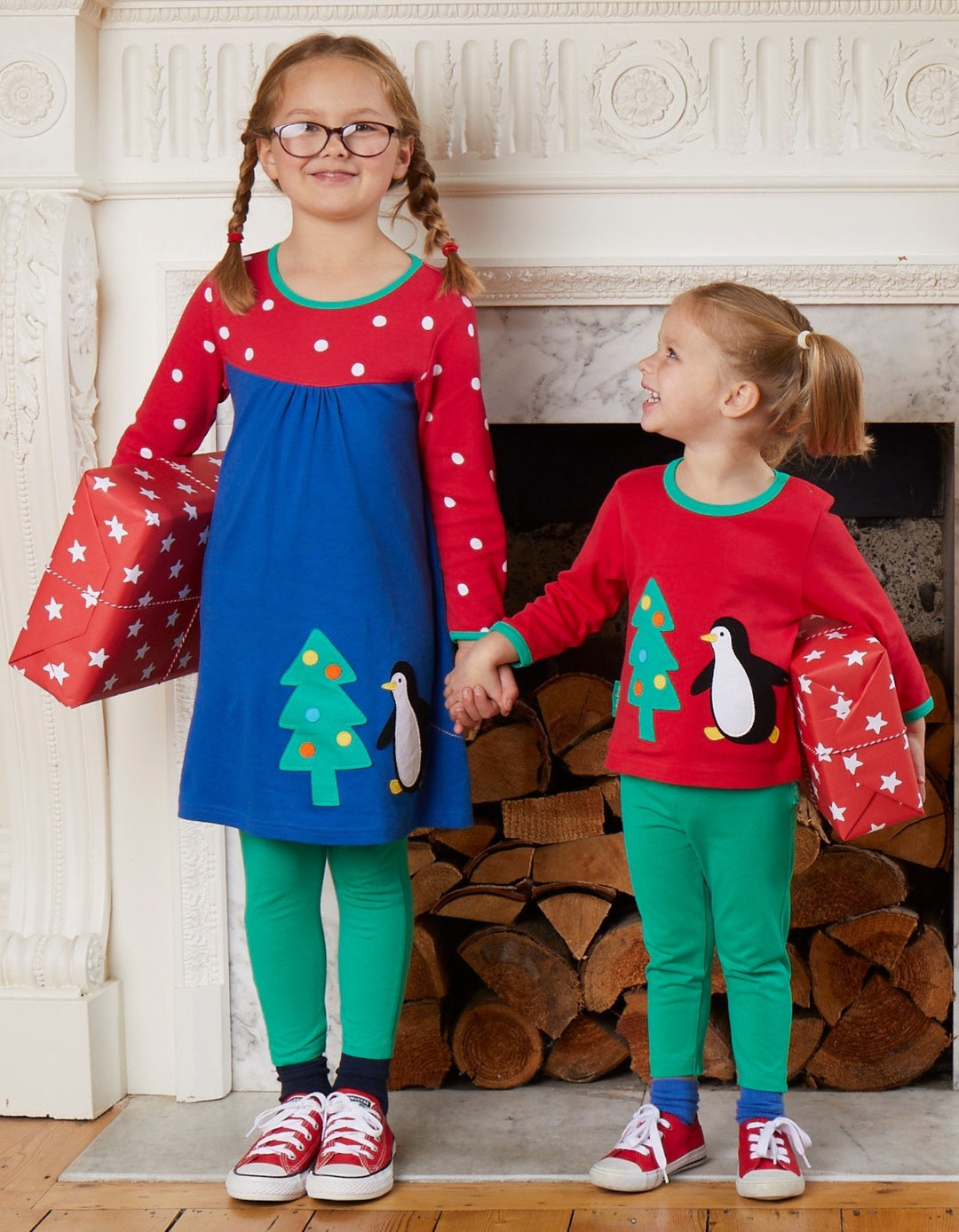 Organic Penguins' Christmas Applique Long-Sleeved T-Shirt