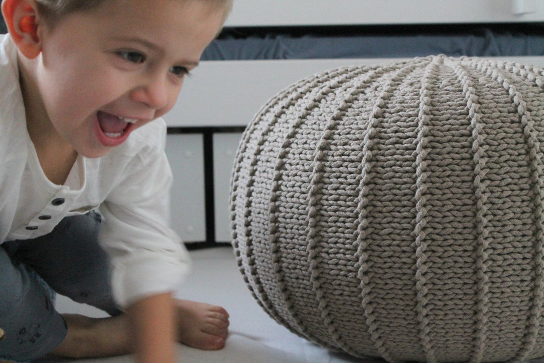 Knitted Pouffe, Medium | Beige