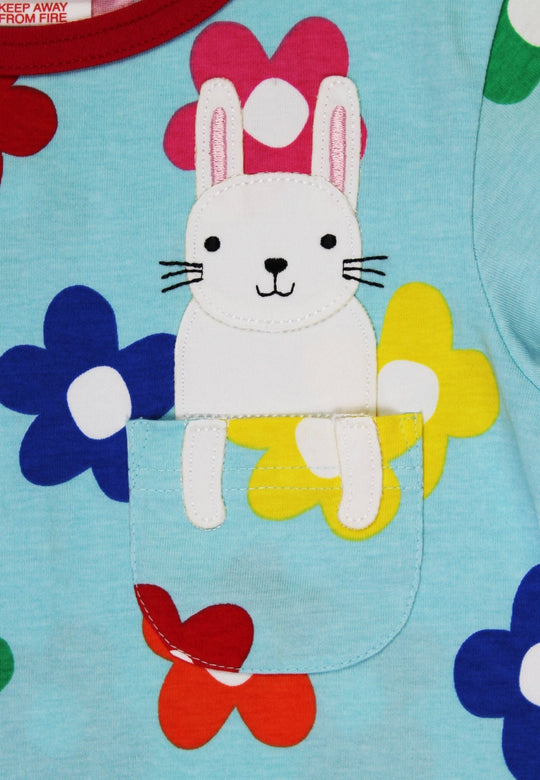 Organic Rainbow Bloom Bunny Pocket Applique Short-Sleeved T-Shirt