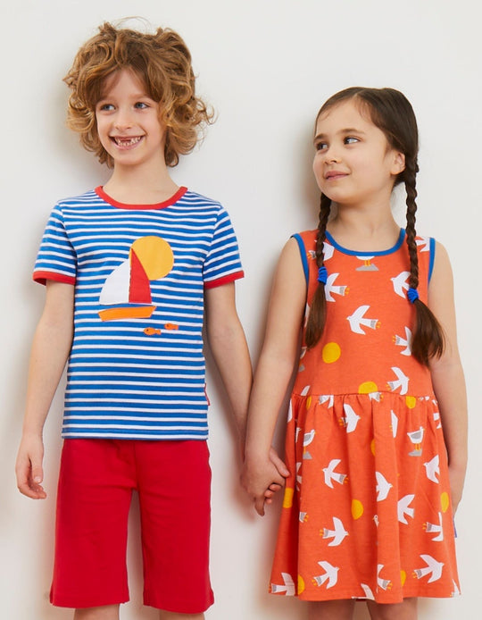 Organic Sailboat Applique Short-Sleeved T-Shirt