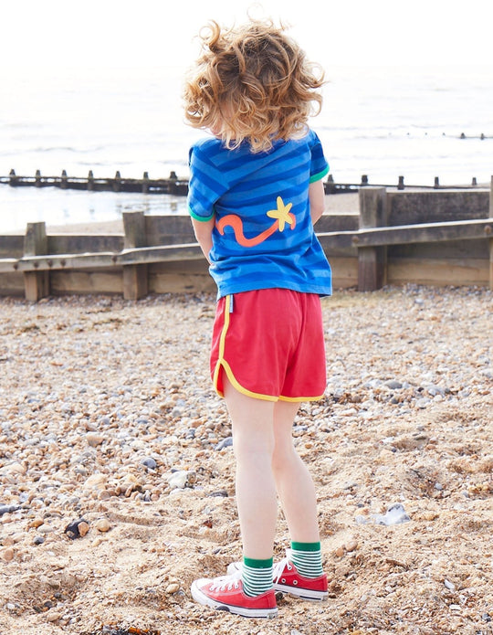 Organic Octopus Applique Dark Blue Striped Short-Sleeved T-Shirt