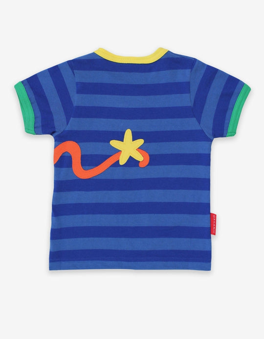 Organic Octopus Applique Dark Blue Striped Short-Sleeved T-Shirt