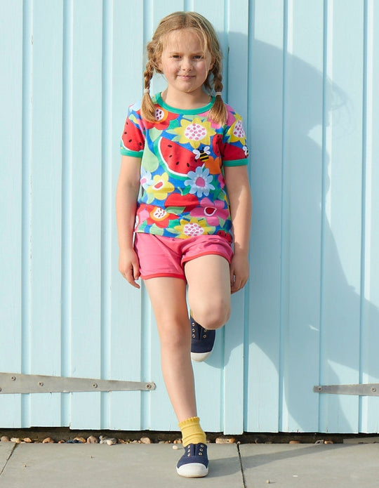 Organic Fruit Flower Print Short-Sleeved T-Shirt