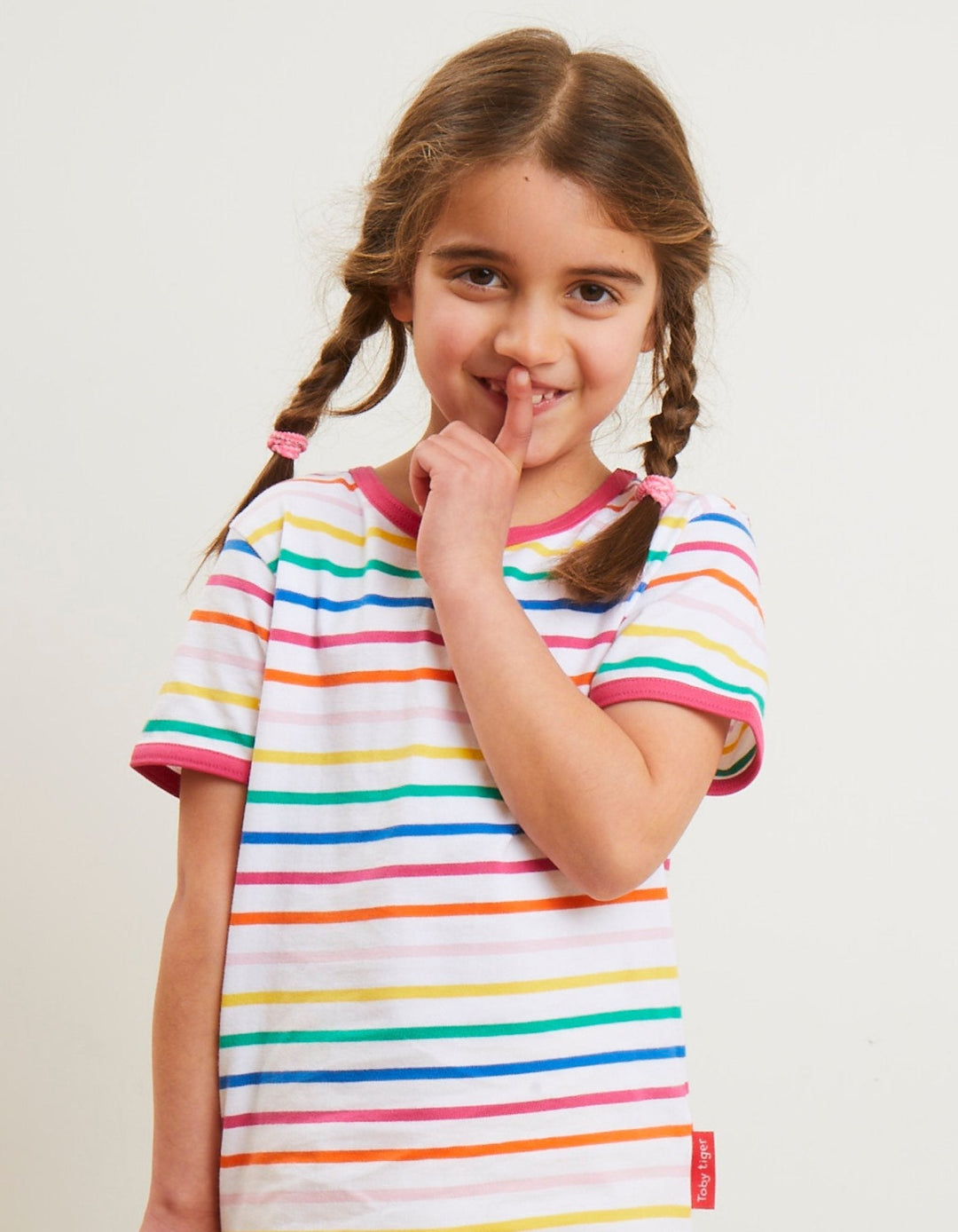 Organic Pink Rainbow Stripe Print Short-Sleeved T-Shirt