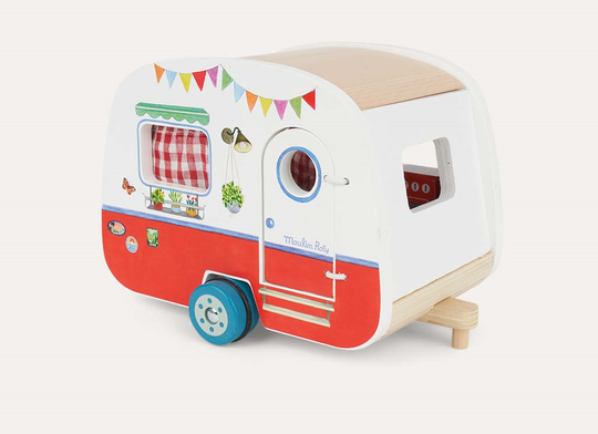 Wooden camper from an angle