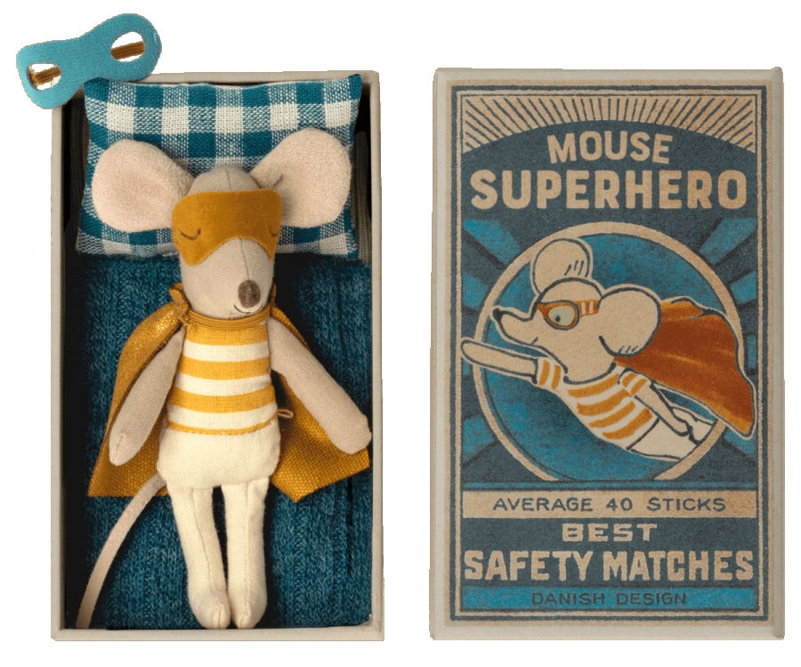 Maileg | Matchbox Mouse - Little Sibling Superhero