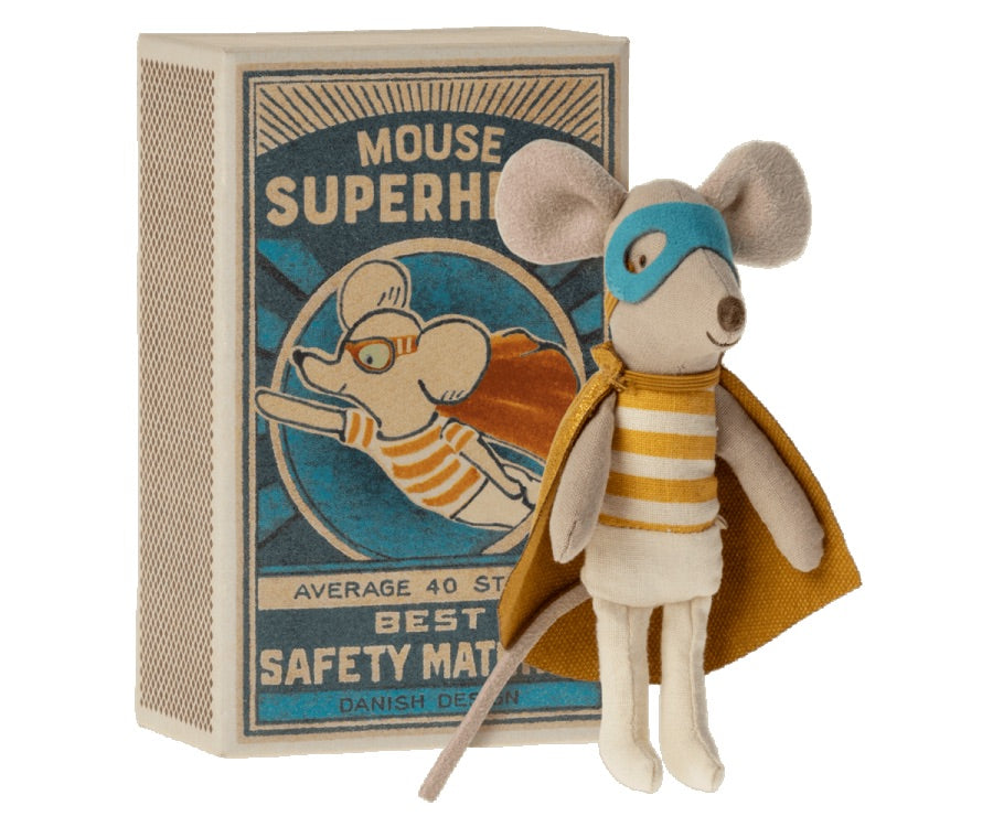 Maileg | Matchbox Mouse - Little Sibling Superhero