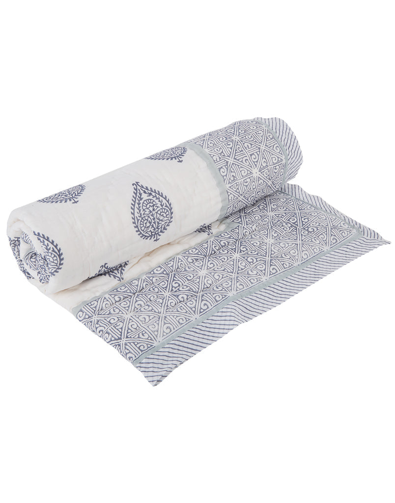 Block Printed Cotton Baby Quilt - Fort Print