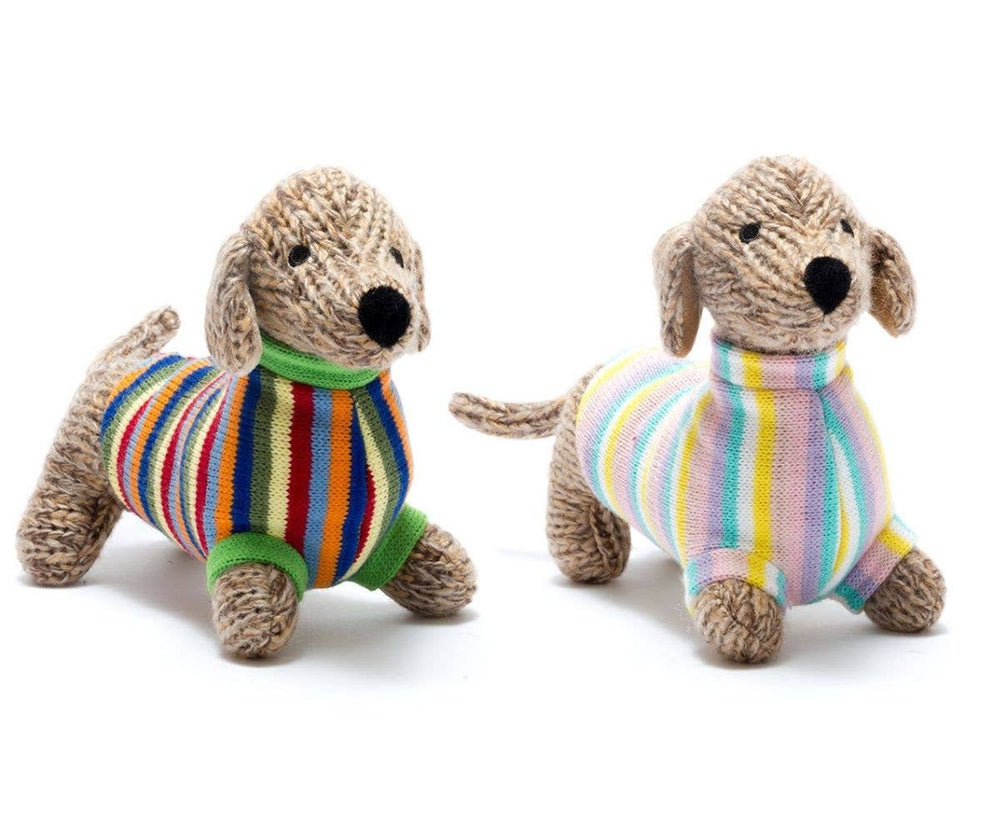 Knitted Plush Toy - Sausage Dog With Pastel Jumper