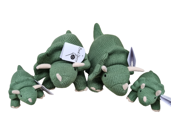 Knitted Baby Rattle - Triceratops Dinosaur