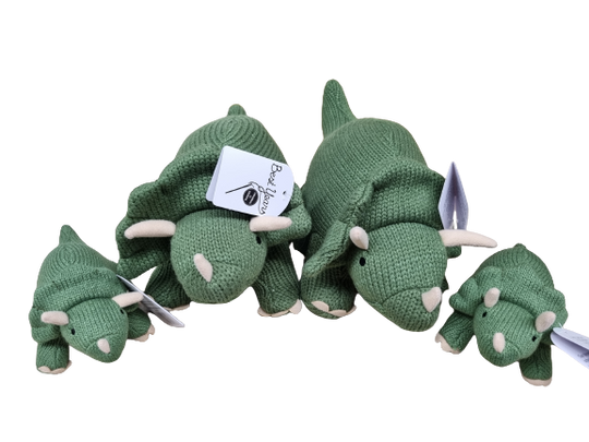Knitted Baby Rattle - Triceratops Dinosaur