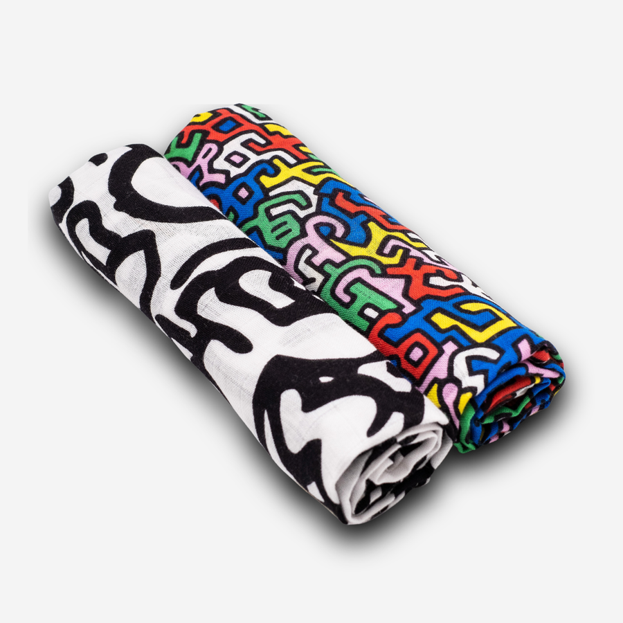 Etta Loves x Keith Haring Two-Pack Muslin Squares - Moo Like a Monkey