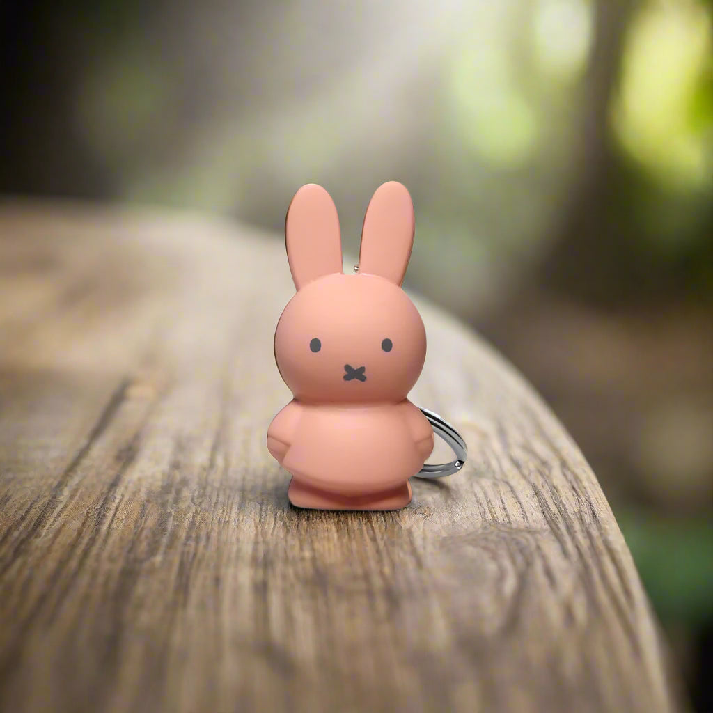Pale pink coloured bunny Miffy keyring with iconic cross stitched mouth