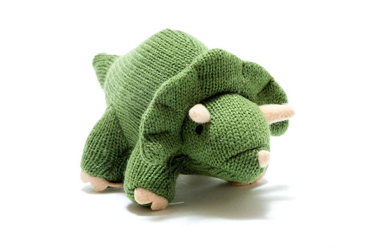 Knitted Baby Rattle - Triceratops Dinosaur