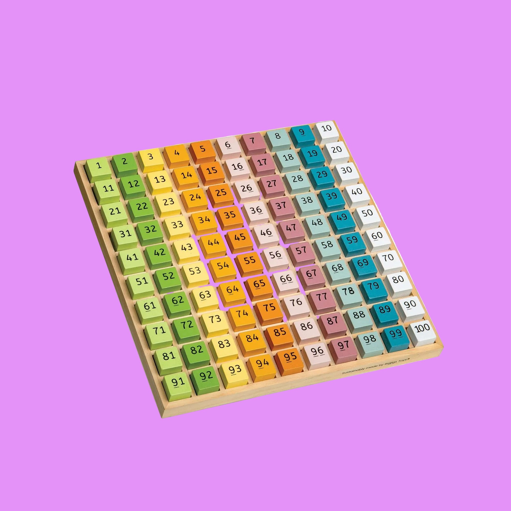 Colorful number puzzle on a wooden board with a white background