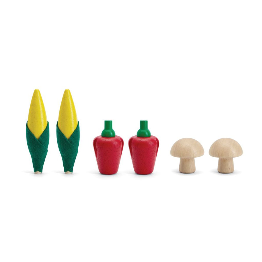 Plan Toys Fresh Produce Set D (Corn on the Cob, Mushrooms & Red Bell Peppers)