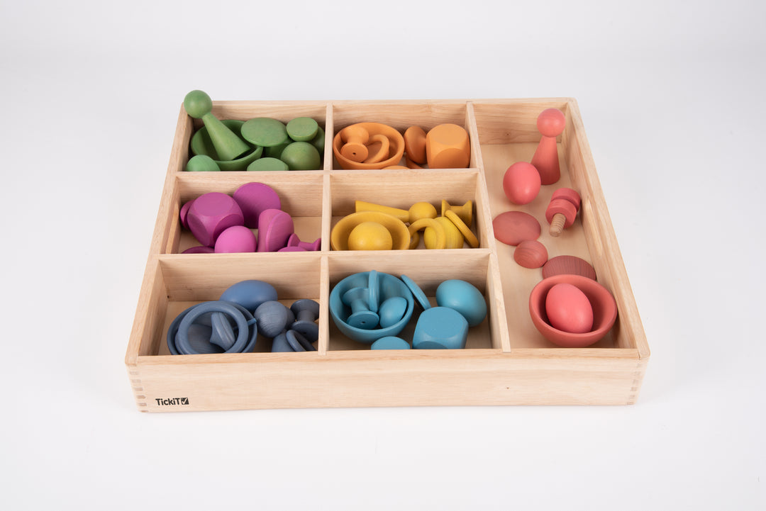 Small Wooden Sorting Tray with Rainbow Set