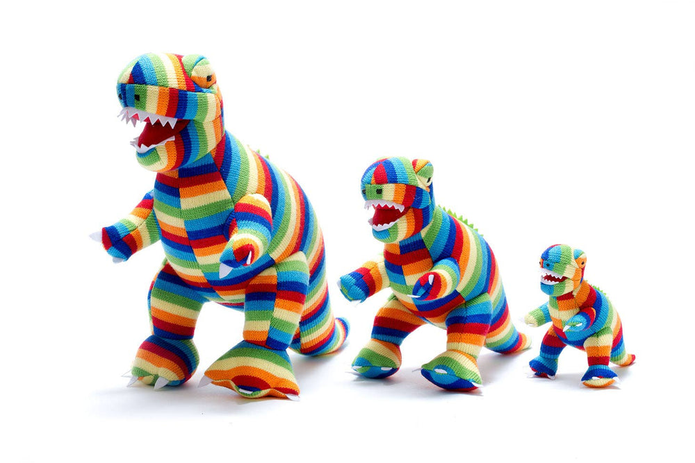 Knitted Baby Rattle - Bold Stripe T-Rex