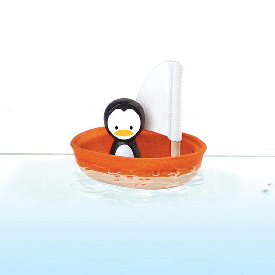 PlanToys Wooden Sailing Boat Penguin Bath Toy