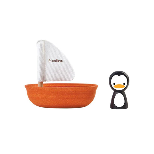 PlanToys Wooden Sailing Boat Penguin Bath Toy