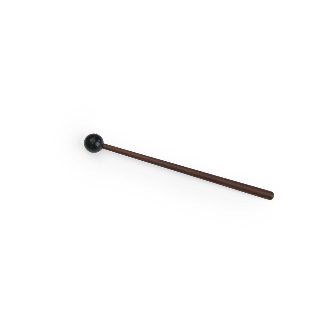 Brown drumstick with black round rubber end on a white background