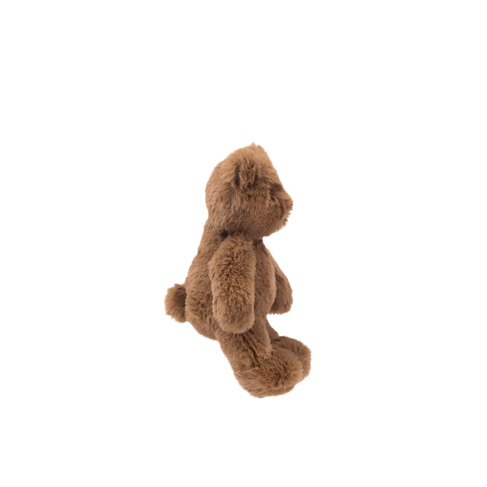 Brown plush teddy bear side on showing fluffy tail