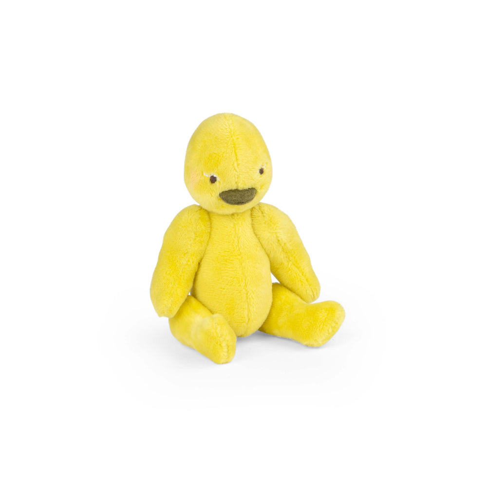 Yellow plush toy duck sitting without the sleepsack