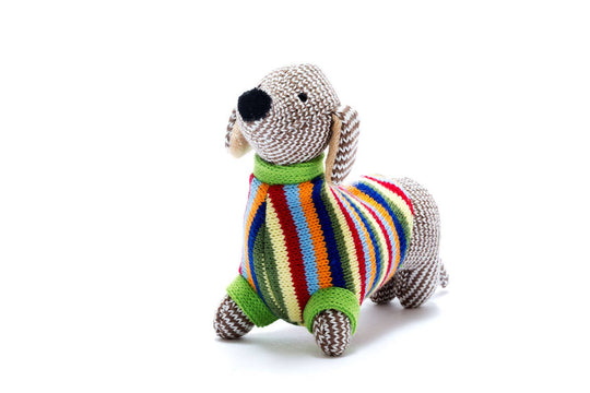 Knitted Baby Rattle - Sausage Dog